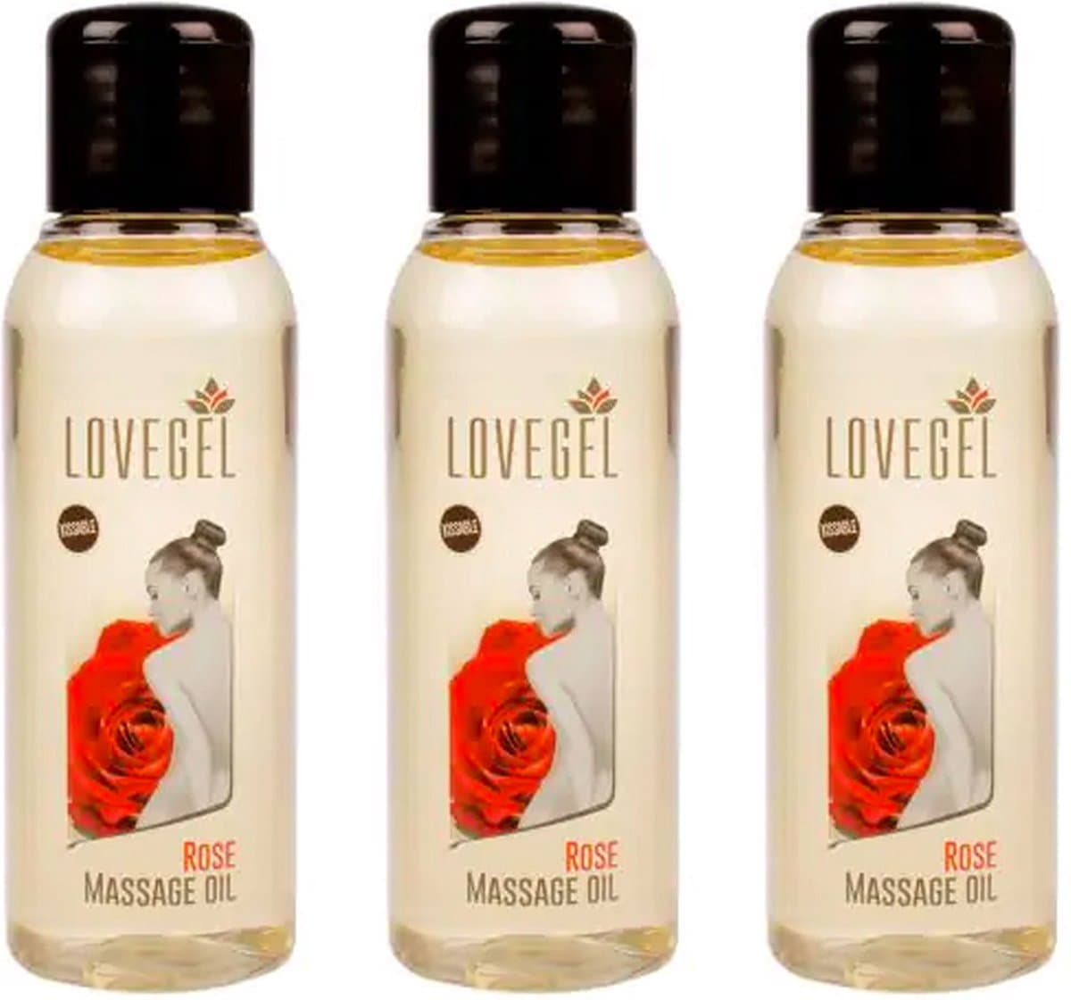 Lovegel - Erotisch massage olie - Roos - 100 ml - 3 Stuks — afbeelding 1