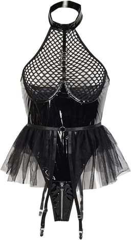 Sexy Lingerie Body – Erotisch jurkje – Rollenspel – Lak & Netstof – Latex & Datex – Kinky Mesh Bustier met Tule Rokje – Verleidelijk Fetish – Erotische Lingerie – BDSM – Lingerieset Dames – Sexy Lingerie – Festivallook – Bitch – Maat XS, S, M, L, XL — thumbnail 6