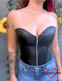 Zwart Korset van Faux Leer – Sexy Bustier met Rits & Vetersluiting – Verleidelijk Lingerie Top voor Dames - Maat 4XL/48 — thumbnail 6