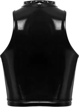 Erotische top open hollow out - PU Leder BDSM - Latex Wetlook kleren - Open borst met veters - Halsband sluiting - Sexy vrouwen kleding - RedParrot — thumbnail 3