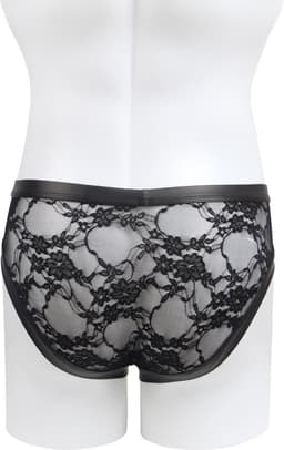 Sexy heren slips van leer en kant - maat M/L - BDSM - black sexy leather lace men underwear - clubwear heren latex ondergoed erotiek mannen — thumbnail 5