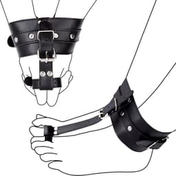 Enkel en tenen bondage – Zwart - Faux Lederen Handboeien – BDSM boeien - Been vastbinden — thumbnail 1
