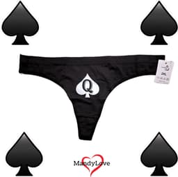Zwarte Queen of Spade String - QoS Lingerie - sexy dames slips - BBC - cuckold - ondergoed - big black cock - schoppenkoningin - maat XL — thumbnail 3