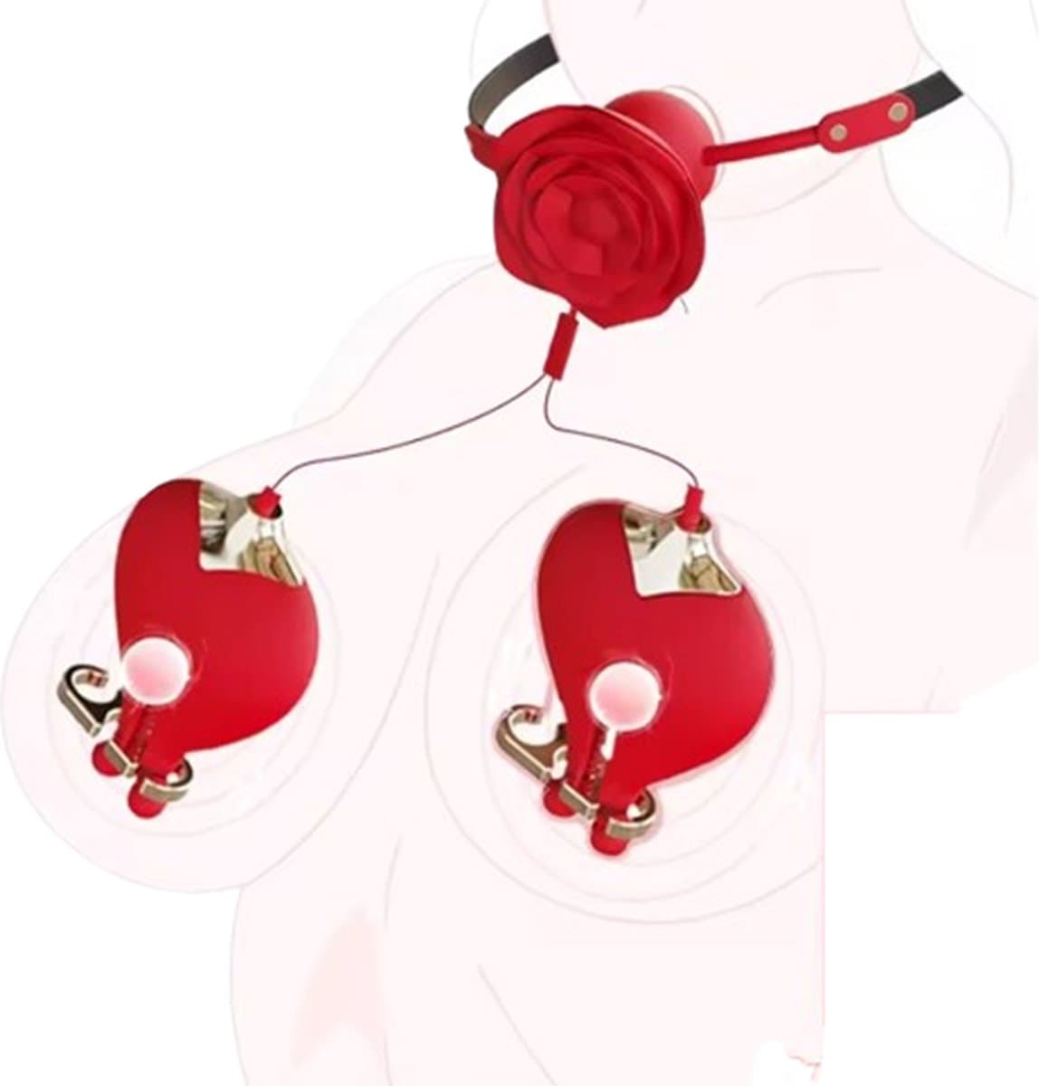 Set van vibrerende tepelklemmen en vibrerende mond gag - BDSM - Knevel - Luxe siliconen - 10 vibratietstanden — afbeelding 1
