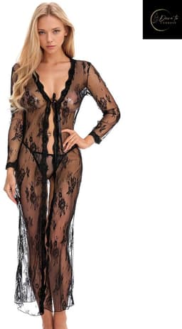 Sexy Erotische Luxe Kimono – Kant – Lingerie Erotische – Lingerie sexy setje – Sensueel & Elegant – Verleidelijke lingerie & ochtendjas – Erotisch, Chic & Comfortabel – Inclusief string – Maat S, M en L — thumbnail 2