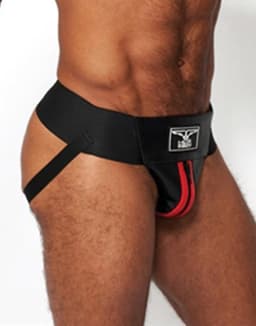 Mister b leather premium jockstrap black/red xl — thumbnail 2