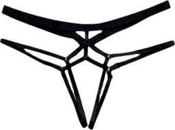 Sexy String Zonder Stof - Zwart - Transparant - Open Kruis - Bondage Riem - G-String Tuigje - Erotisch - Lingerie / Ondergoed - Maat XL — thumbnail 1
