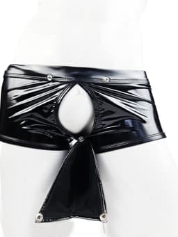 BamBella ® - Boxer short Maat S Zwart Datex (Latex en stof SM kleding BDSM kruisloos erotische heren kleding — thumbnail 5