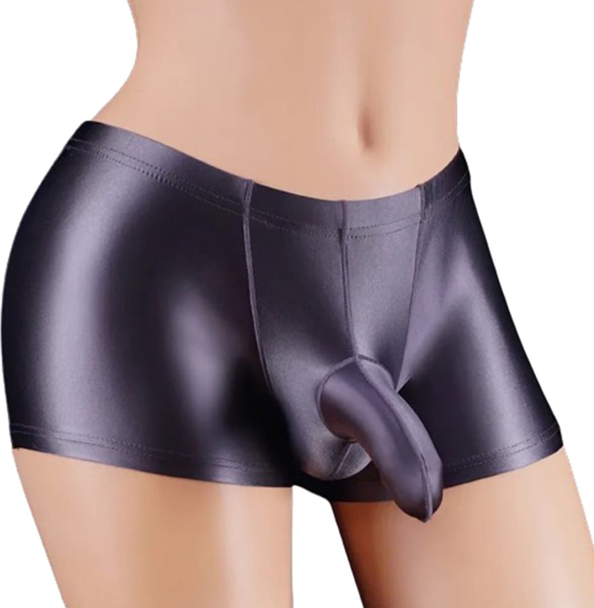 Kinky heren ondergoed Grey Cava - Fetisj penis slurf short - Strakke erotische boxershort - Glanzend grijs nylon - Olifanten neus - BDSM — afbeelding 1