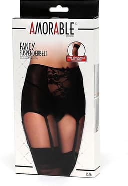 Amorable - 50's Style Jarretelgordel - Incl. String en Kousen - Zwart - L/XL — thumbnail 3