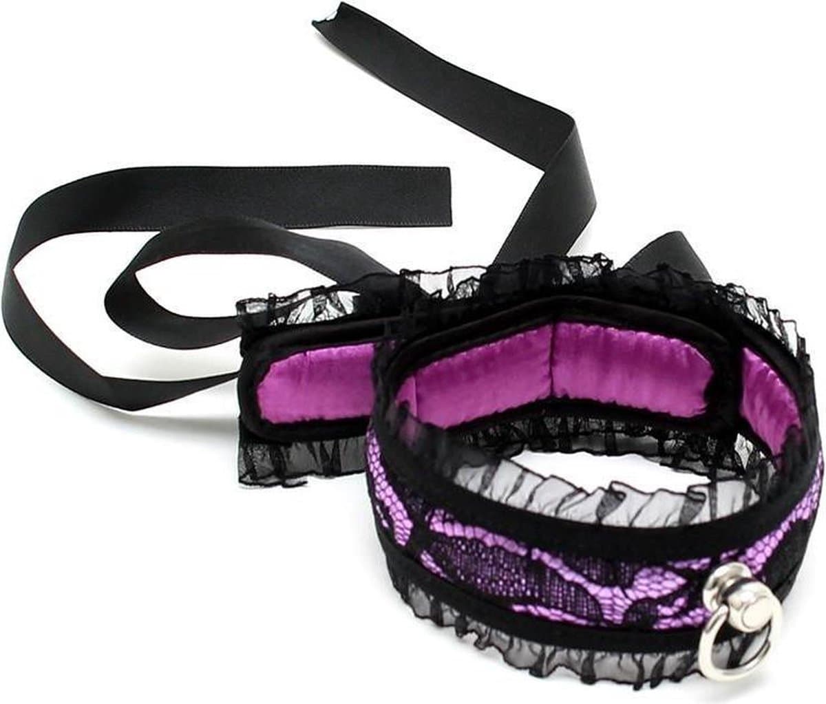 Rimba - Halsband - Burlesque Collar Met O-Ring - Zwart/Paars — afbeelding 1