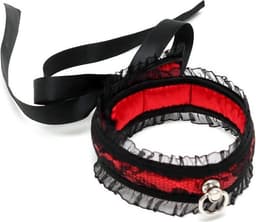 Rimba - Halsband - Burlesque Collar Met O-Ring - Zwart/Rood — thumbnail 2