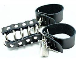 OHMAMA FETISH | Ohmama Fetish Leather Strap Metal Ring Cock Cage With Ball Divider
