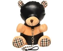 Master Series - Sexy Cadeau - Kinky Knuffel Beer - Vegan Leer - Zwarte en Licht Perzikkleurig