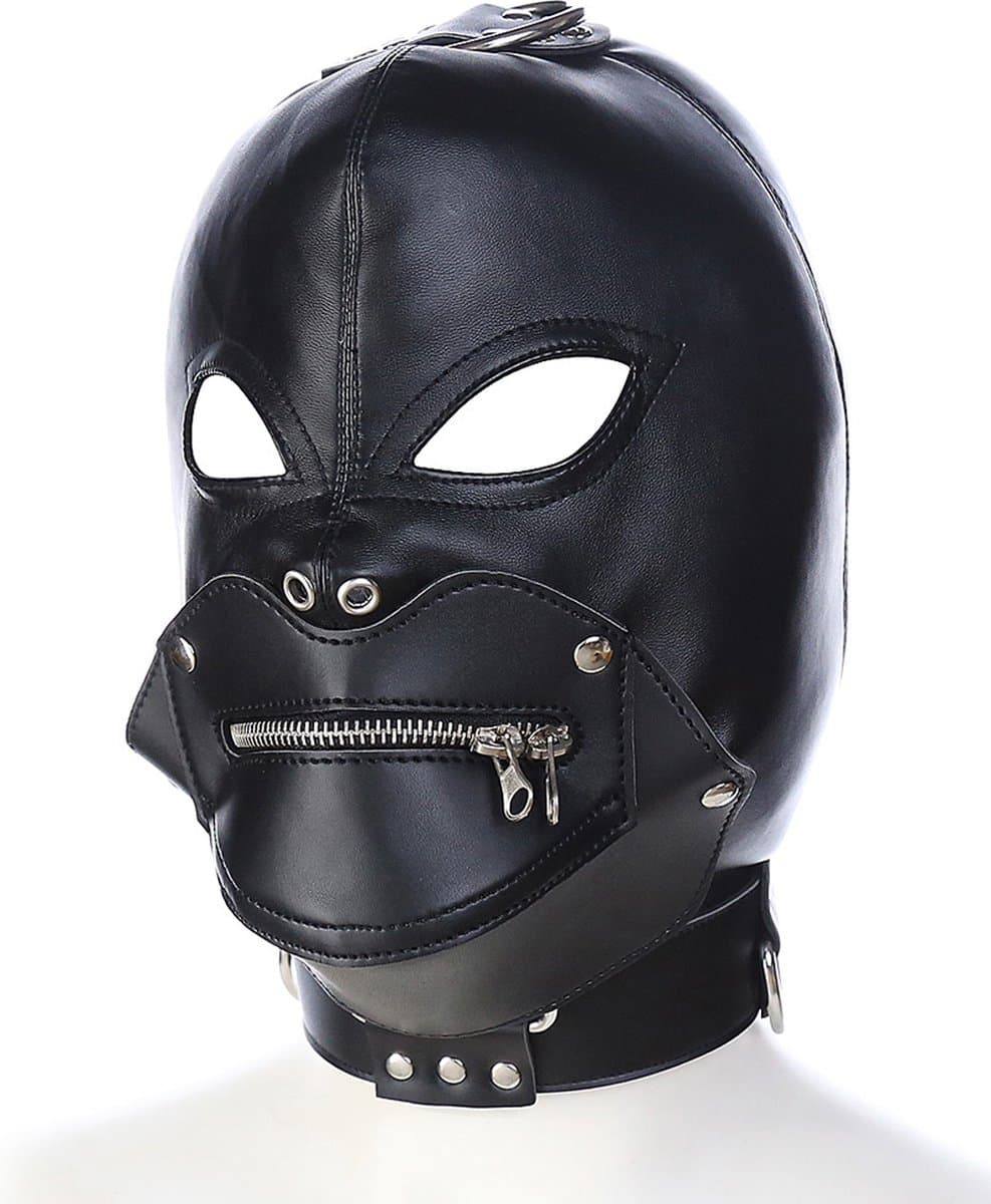 Smooth Leatherlook SM Fetish Masker Zwart - Spannend voor koppels - Masker - Sex speeltjes - Sex toys - SM toys - Erotiek - Bondage - Sexspelletjes voor mannen en vrouwen – Seksspeeltjes - Mouthzipper - SM masker - Fetish masker - Bondage masker — afbeelding 1