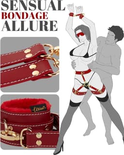 Oneay Sex Bondage BDSM-set met 6 onderdelen, inclusief verstelbare handboeien, enkelboeien, dijbeenboeien, blinddoek, kruisband en tailleband. Seksspeeltjes voor volwassenen, geschikt voor mannen, vrouwen en stellen. — thumbnail 7