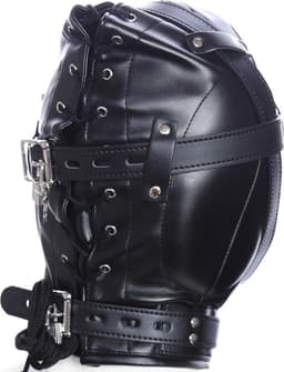 Banoch - Foraminis Hood Black - Zwart bondage masker van PU Leer | BDSM — thumbnail 5