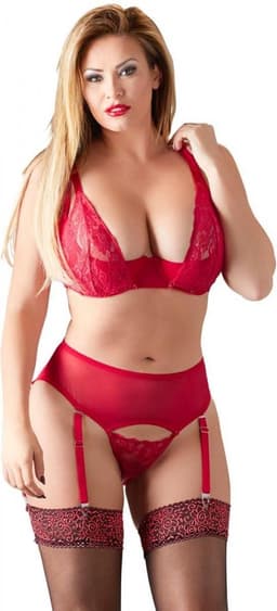 Cottelli Collection 3 Delige Bh-Set Met Kwart Cups - Rood — thumbnail 2