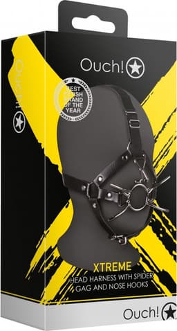Shots - Ouch! Head Harness met Spider Gag en Neushaken - Zwart — thumbnail 5