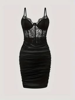 Sexy Zwarte Jurk Dames – Sexy Lingerie – Erotische lingerie – Lingerie Erotisch – Kant & Satijn Bodycon Jurk – Boudoir Lingerie Look – Corset Jurk – Madam Hommard – Clubwear – Festival Verleidelijke Mini Dress – Dare to Undress – Maat XS, S, M, L, XL — thumbnail 6