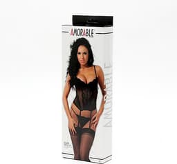 Amorable - Zwart Kanten torselet Met String En Kousen L — thumbnail 3