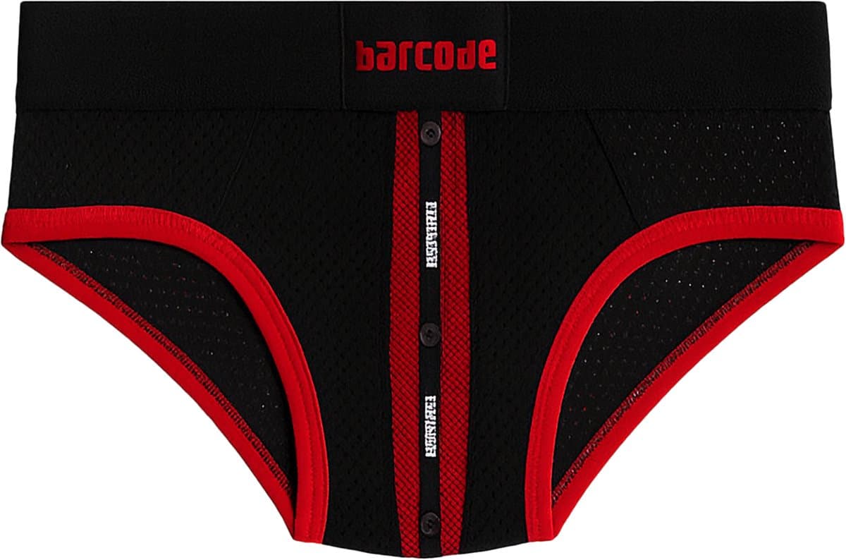 Barcode Berlin Mesh Brief Sicile Black-Red - MAAT L - Erotisch Heren Ondergoed - Slip voor Man - Sexy mannen Slip — afbeelding 1