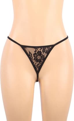Sexy Lingerie - Erotische Kanten Babydoll met Satijnen Strik op achterkant met bijpassende Kanten String - Sexy Teddy - Neglige - Erotiek - kleur Zwart - Maat M-L — thumbnail 5