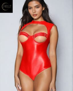 Sexy Lingerie Body Dames – Luxe Lingerie – Rood – Wetlook Lingerie met Cut-Out Detail – Lak – Latex – Erotische Lingerie – Bodysuit – Lingerieset – Kinky – Erotische Body – BDSM – Shapewear Corset – Leer – PU Top – Dare to Undress Maat S, M, L, XL — thumbnail 2