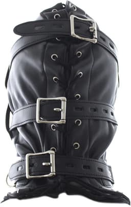 Fetisj Lederen bondage masker met gag penis - Mondknevel BDSM masker - Blinddoek - Gespen en riemen - Verstelbaar - One size — thumbnail 3