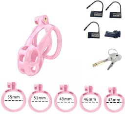 Peniskooi Roze - Cock cage - Chastity Cage - Kunststof Peniskooi - Kuisheidskooi voor Mannen - Peniskooi met 5 Maten Penisringen - Peniskooi Roze Maat S - Ø3.9 x 8.5 cm — thumbnail 4