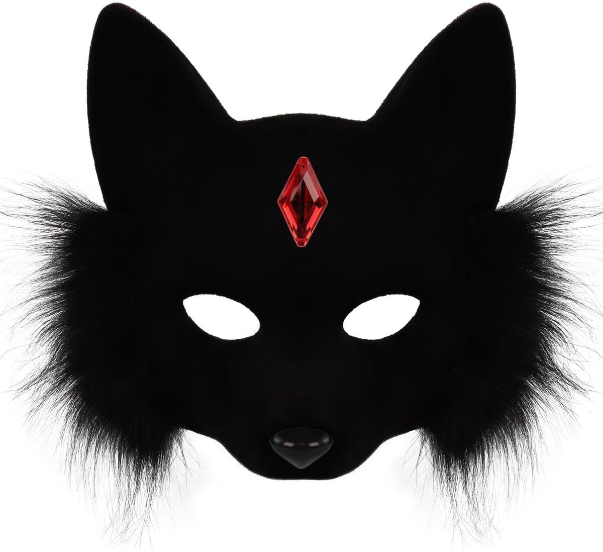 Halfgelaatsmasker voor Volwassenen 20x20 cm - Vossenprint Dierendesign - Zwart Imitatiebont Cosplay Masker - Feestmasker Carnaval Maskerade Rolspel Kostuumaccessoire - Verfijnd Comfortabel Draagbaar — afbeelding 1