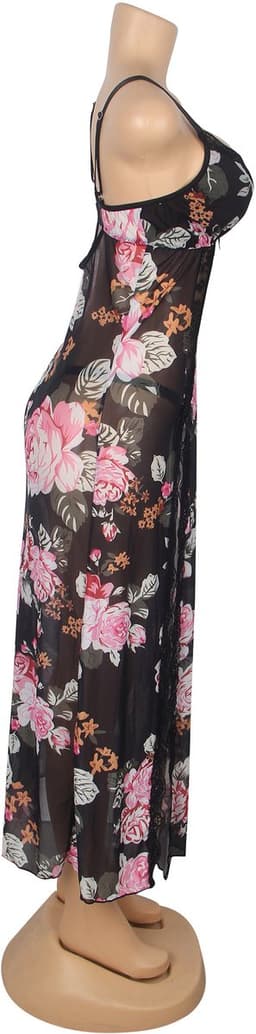 Zeloria Sexy Mesh Nachtjurk met Bloemenprint en Split – Transparante Lingerie Jurk met Kant en Slip – Verleidelijke Nightgown Dames – M — thumbnail 20