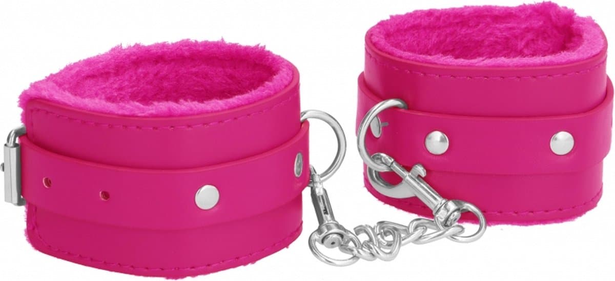Ouch! Plush Leather Hand Cuffs - Pink — afbeelding 1