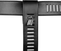 PU Leather Female Chastity Belt with Leg Restraint - Black — thumbnail 9
