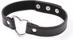Okado Hart Choker Zwart – Leren Choker Halsband met RVS Hart – Kinky Accessoire – Unisex – Niet Verstelbaar — thumbnail 1