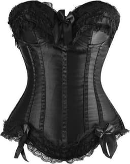 Zwart vintage korset met kant en vetersluiting | Maat 46 | Lingerie Korsetten — thumbnail 3