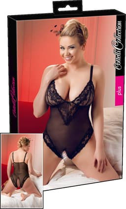 Cottelli Plus Size – Sexy Body met Open Kruis en Kanten Motieven Langs Randen voor Speciale Dates – Maat 3XL – Zwart — thumbnail 7