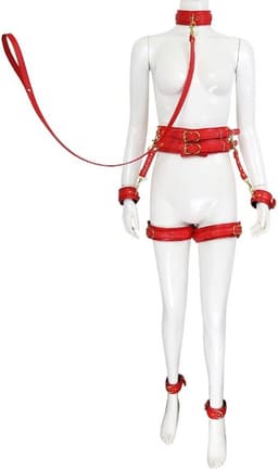 Nooitmeersaai - Harnas Vrouw - Leer - Rood - Bondage Set - BDSM Extreme - Sex Toys voor Koppels - 10-delig — thumbnail 1