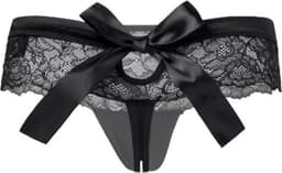 Kruisloos Kanten Slipje | Sexy String met Satijnen Strik | Erotisch Ondergoed Dames | One Size (M/L) | Verleidelijke Lingerie met Open Kruis — thumbnail 2