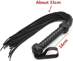 XL - 48 cm! Fetish Black PU Lederen Zweep Handvat Spanking Paddle Knoet Flirt BDSM Volwassen Game Grote Zweep Erotische Speeltjes voor vrouwen - Stellen — thumbnail 4