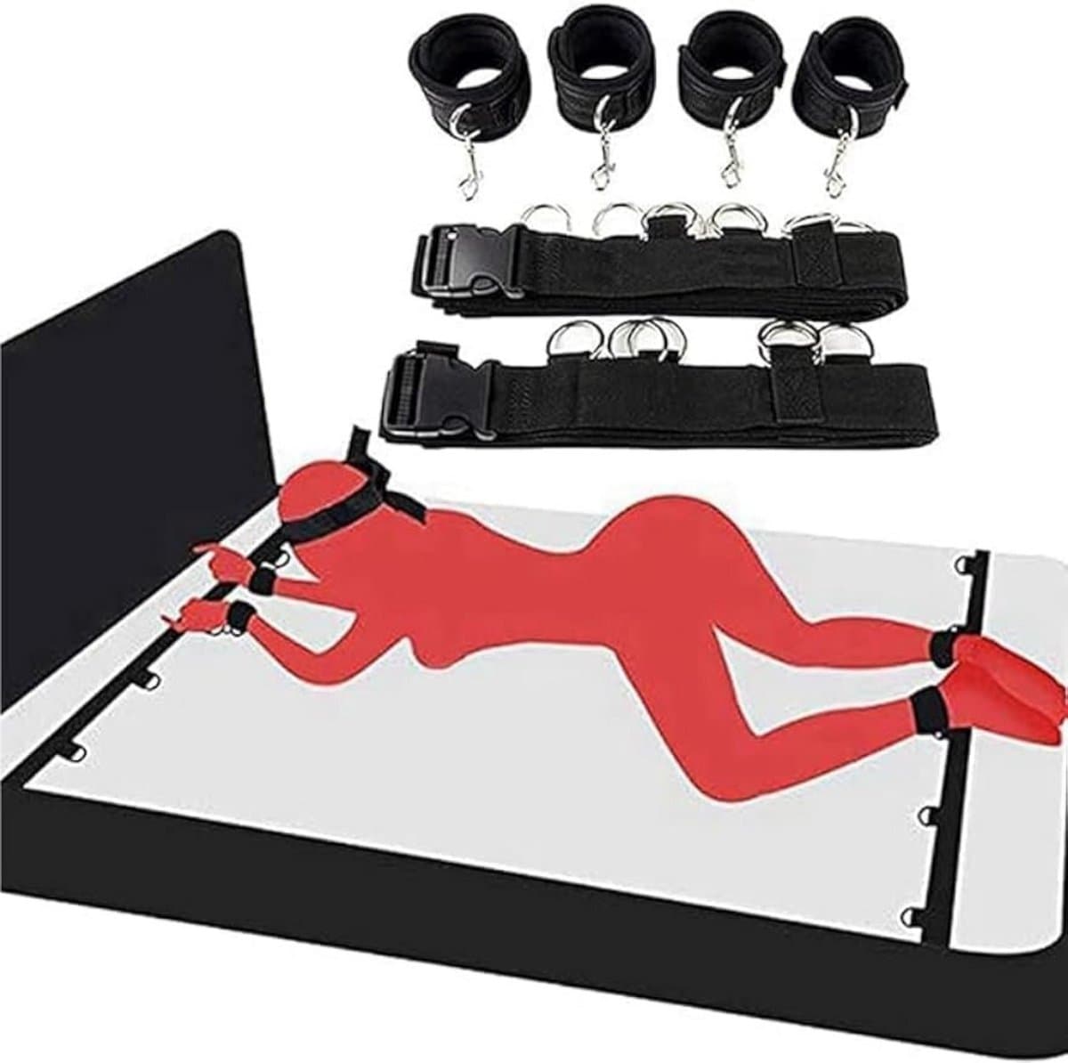 Sex Toys voor Koppels - 6 Delen Set - SM Pakket - Bondage - Vastbinden - Kit - Startset - Handboeien - Zwart BDSM — afbeelding 1