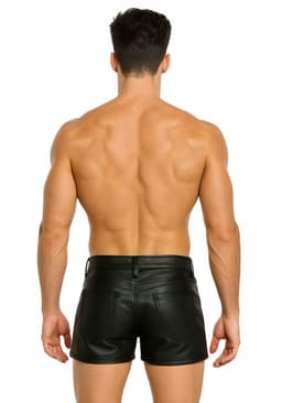 Korte lederen broek heren - Short - Zakken - Leer - Zwart — thumbnail 2