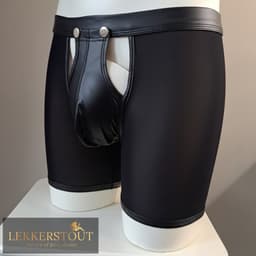 Heren Boxer met Lange Pijpen en Open Kruis - Mesh / PU Leder - Zwart - Maat L | LS067 — thumbnail 5