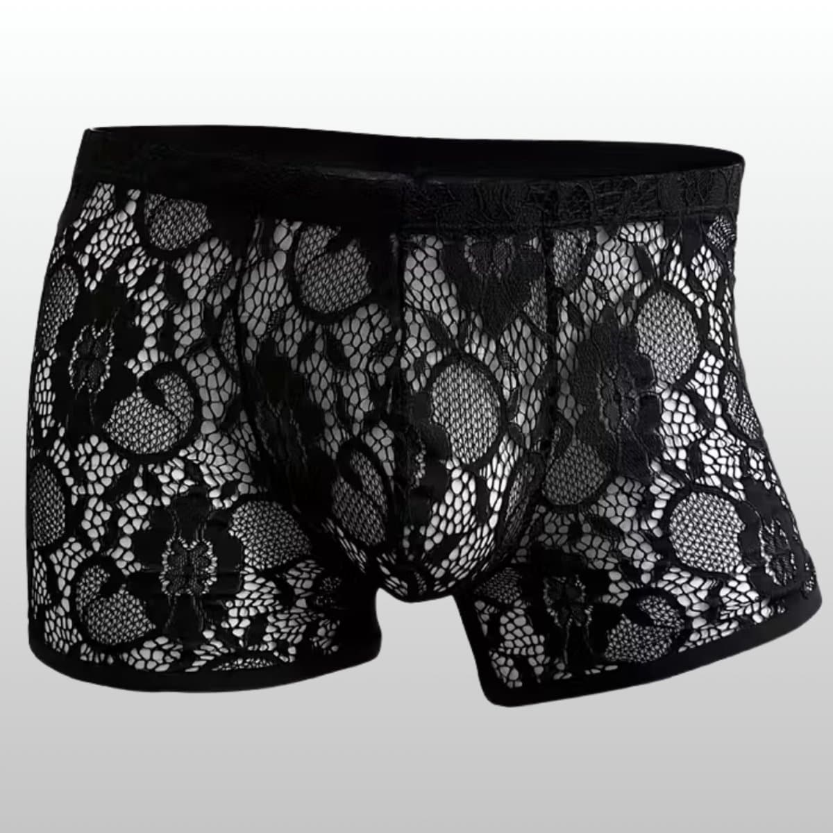 Heren Boxer Kant Zwart Transparant Mesh - Sexy Heren Lingerie - Maat M | LS230 — afbeelding 1