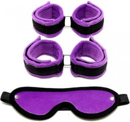 Rimba - Soft Bondage Set Handboeien Voetboeien Blinddoek - Zwart/Paars — thumbnail 2