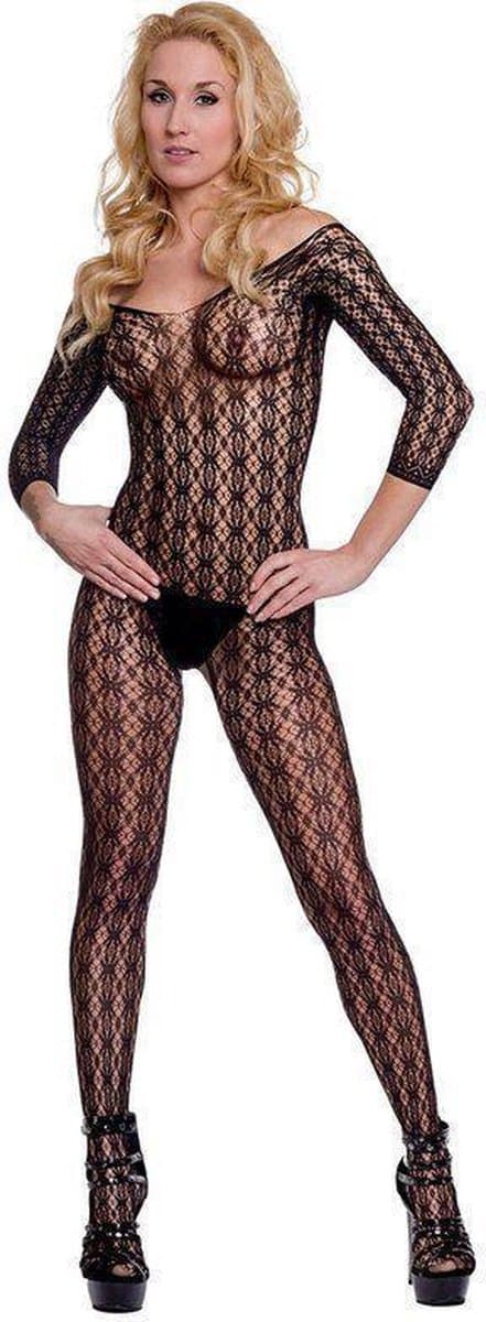Zwart kanten open kruis bodystocking — afbeelding 1