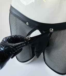BamBella® L/XL open kruis Boxer short kant voor mannen - doorzichtig BDSM Erotische Sexy Lingerie lang Heren - Zwart mannen ondergoed slip — thumbnail 5
