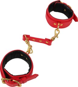 Banoch | handboeien van pu leer | rood / goud | bondage — thumbnail 4