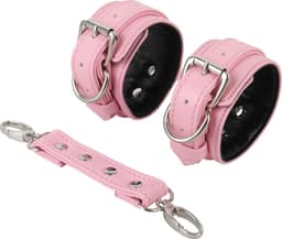Banoch | verstelbare bondage handboeien van pu leer | roze / zwart | bdsm — thumbnail 4