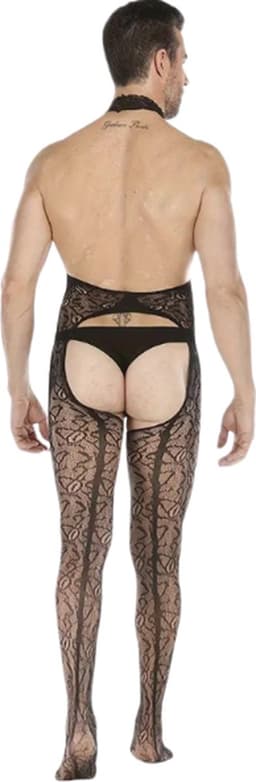LekkerStout Heren Jarretel Bodysuit met Open Kruis - Zwart - Visnet Herenlingerie - One Size M-XL | LS161 — thumbnail 4